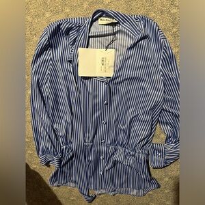 Balenciaga Navy and White Striped Button-Front Blouse